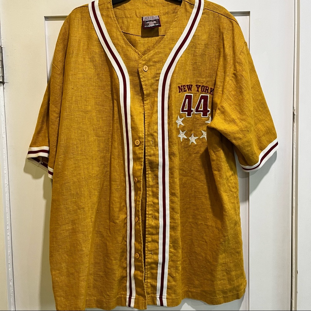 Baseball Mustard Yellow Linen Shirt Mens Vintage Style Five City
